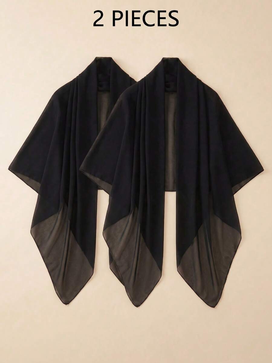 2件組極簡純色輕盈透氣110cm雪紡方巾 女款多功能頭巾 日常裝飾 夏季希賈布 防曬 - 黑色2件裝 - 查看 1