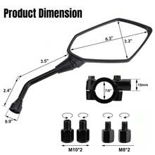 2 Pcs Cycle Mirrors Rear View Side Mirror For Scooter, ATV, Bike, Cruiser, Snow Bike, With M8 M10 Threaded Bolts, 7/8" Handlebar Mirror Mount Universal Cycle Mirrors, Compatible With Bike, Scooter, UTV, Dirt And More - Black - View 8