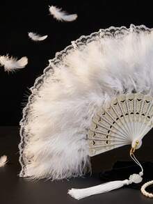 1pc Luxury Plush Feather Hand Fan, Suitable For Wedding/Bachelorette Party/Halloween/Themed Party, Performance And Cosplay Accessory - Multicolor - View 5
