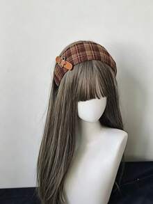 1 pieza Diadema de estilo Academia dulce y cool, tela a cuadros rojo y marrón con hebilla de estrella negra, diadema de vibración retro Y2K, estilo Academia, diadema de estilo dulce y cool, diseño ancho, adecuada para ir al trabajo, citas, convenciones de anime y talla grande. - Multicolor - Ver 3