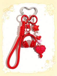 1pc Mini Earphone Keychain Woven Lanyard, Colorful Letter Bow Bag Charm - Multicolor - View 8
