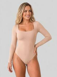 KIT 3 Body Feminino Suplex Manga longa Decote Quadrado Tamanho Único Confortável - Preto / Branco / Nude - Visão 4