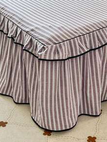 2-Color Striped Pattern Double Layer Ruffle Bed Skirt 3 Pieces Set Including 1 Bed Skirt And 2 Pillowcases, Elegant Fresh Pastoral Style, Suitable For Double Bed And Single Bed, Bedroom Bedding Bed Sheets, Multiple Size Options, All Season Use - Lilac Purple - View 5