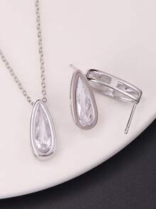 3 piezas/Set Conjunto de moda de verano, Collar con colgante de gota de agua y aretes, Minimalista, Adecuado para regalos de vacaciones y citas - Multicolor - Ver 3