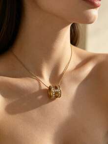 H Letter Pendant Enamel Necklace, Titanium Steel Gold Plated, Hypoallergenic Women Neck Jewelry Gift - H-shaped Gold Openwork Necklace - View 4