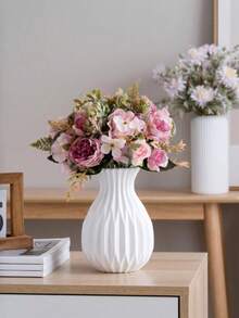2/1pc Nordic Style Plastic Vase, Imitation Ceramic Geometric Striped Flower Vase, Shatterproof Decorative Vase For Dried & Fresh Flowers, Perfect For Living Room, Home & Cafe Decor - Multicolor - View 8