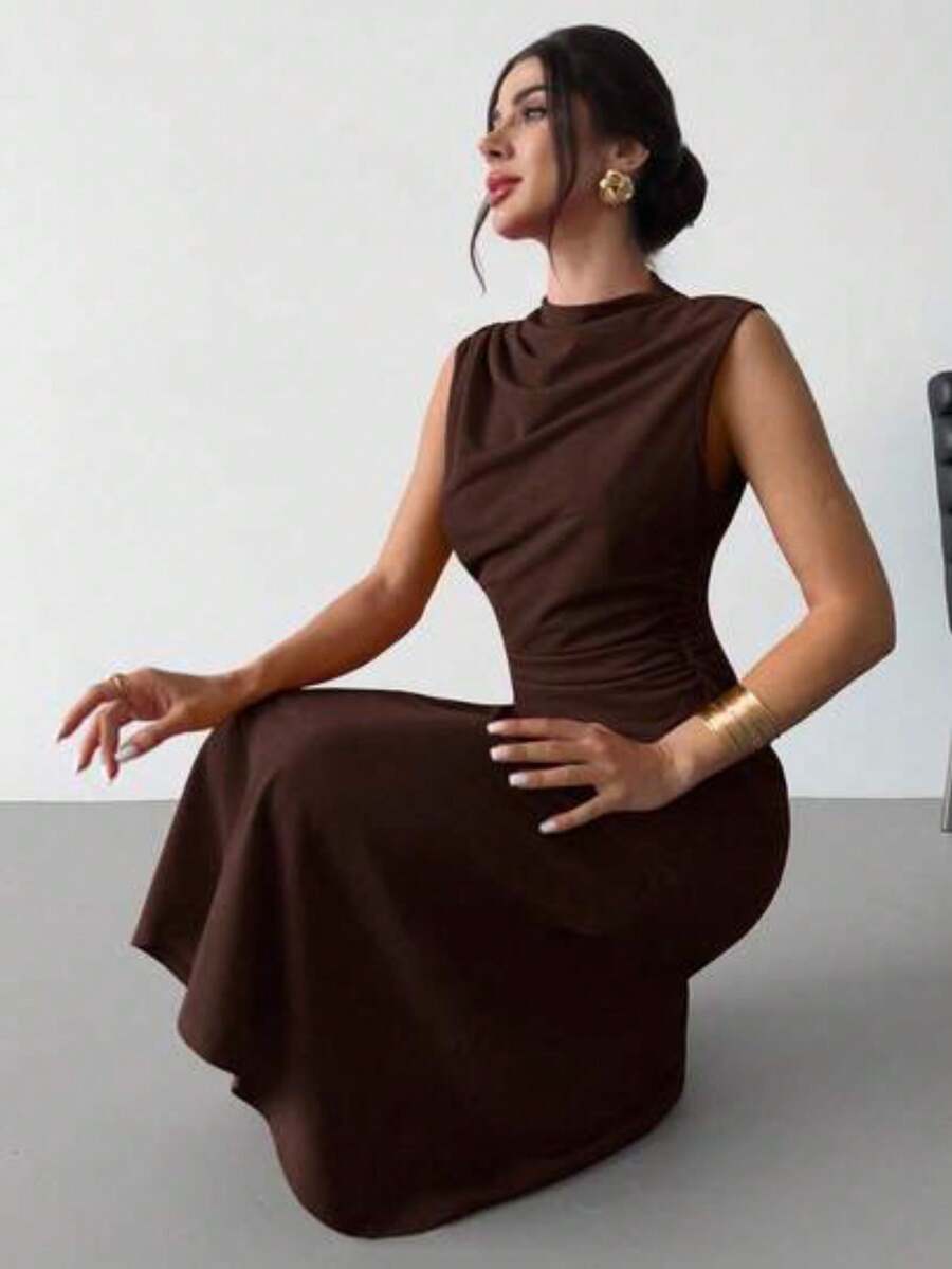 Women Midi Dresses - Whole Grain Coffee - View 1