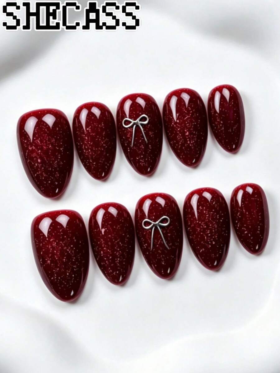 Shecass 10pcs Handmade Nails Press On Nails Short Nails For Summer Vacation Graduation Party - 彩色 - 查看 1