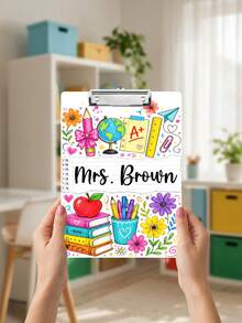 1pc Custom Teacher Name Clipboard, Personalized Teacher Clipboard, Colorful School Illustration,Teacher Appreciation Gift, Back To School,End Of Year,Gift For Preschool Elementary Educators,Desk Keepsake,Metal Clip - Multicolor - View 4