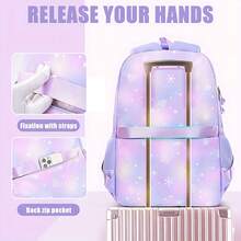 Juego de 3 piezas de mochila con estampado de copos de nieve de diamante, mochila de estudiante de gran capacidad y ligera, con múltiples compartimentos para un almacenamiento fácil, correas de hombro ajustables, cierre con cremallera, adecuada para la escuela, el transporte, los viajes, las salidas, regalo de vuelta a la escuela - conjunto de tres piezas - Ver 6