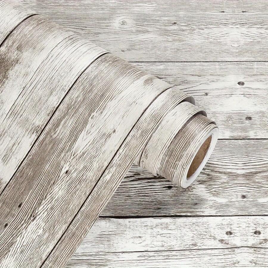 1 Roll White Distressed Wood Grain Contact Paper, Peel And Stick Waterproof Removable Vinyl Wallpaper For Kitchen Cabinet Countertop Drawer Lining, Home Renovation Decor