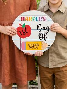 1pc Custom First Day Of School Wooden Sign,Custom Text,Cute Apple Pencil Bow Wooden Sign,Personalized Back To School Sign Memory Keepsake Plaque - Multicolor - View 5