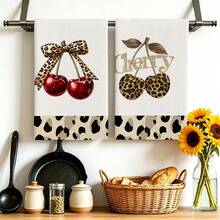 2PCS Home Daily Cherry Pattern Soft Small Square Towels, Kitchen Stove Hand Wiping Dish Cloth, Bathroom Hand Washing Face Towel, Dormitory Homestay Multi-Functional Daily Cleaning Cloth, Ultra-Fine Fiber Fabric, Home Kitchen Bathroom Living Room Multi-Scene Universal Versatile All-Match Style Daily Small Hand Towel, Simple Daily Essential Cleaning Item - Multicolor - View 1