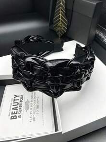 1pc Black Leather Headband, Leather Quilted Headband, Camellia Bow Headband, Vintage High-End Elegant Headband, Suitable For Commuting, Dating, Party And More - Multicolor - View 15
