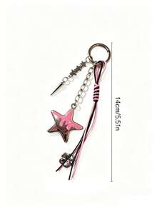 1pc Star Keychain, Y2K Style Dripping Star Bag Charm With Tassel And Rivet Details, Cute Aesthetic Key And Backpack Accessory - Multicolor - View 5