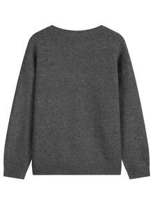 Plus Size Women's Round Neck Button-Down Knit Cardigan, Loose Fit Long Sleeve, Autumn/Winter 2026 Essential Casual Everyday Wear - Dark Grey - View 8
