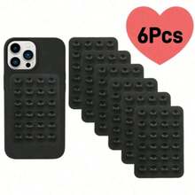 Minimalist Black Solid Color 6pcs Silicone Suction Cup Phone Holder, Strong Suction Hands-Free Stand, Bathroom Kitchen Live Streaming Selfie Tool, Universal Compatible With IPhone, Android Phone Cases, Practical Gift For Friends, Mother's Day Birthday Celebration Gift - Multicolor - View 2