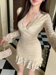 Women Midi Dresses - Apricot - View 4