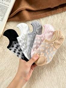 5 pares de calcetines invisibles de corte bajo cómodos y de moda con estampado de lunares - Multicolor - Ver 1