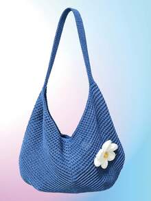 1PCS Blue Large Capacity Beach Tote Bag Women Lightweight Reusable Shoulder Bag For Swim Travel Picnic Daily - Blue - View 1