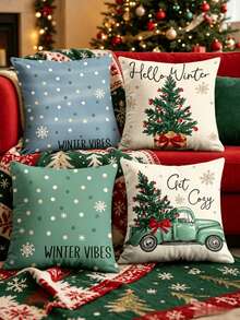 1/4 Stücke neue Weihnachtsmuster Kissenbezüge, weihnachtlich thematisierte Zierkissenbezüge, dekorative Kissenbezüge, quadratische Kissenbezüge, Weihnachtsdekoration, geeignet für Wohnzimmer, Sofa und Schlafzimmer Partydekoration, Kissenfüllung nicht enthalten 18x18 Zoll - Verschiedenfarbig - Übersicht 1