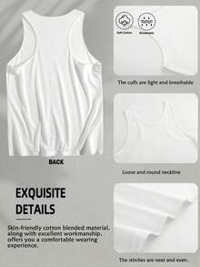 Women's Sleeveless White Cotton Tank Top, Casual Round Neck Regular Length T-Shirt For Summer Outfits - 白色 - 查看 4
