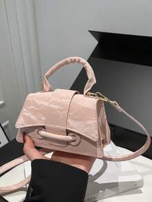 2026 Super Textured Lipstick Case Mini Square Handbag New Solid Color Versatile Tote Bag Women's Bag - Pink - View 5