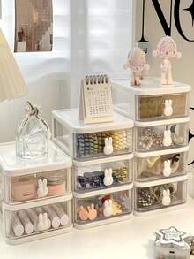 Pink & White/Set Cute Bunny Knob Desk Drawer Organizer, Clear Plastic Desktop Storage Box, Multi-Drawer Organizer For Stationery, Makeup, Cosmetics & Office Supplies, Transparent Desktop Cabinet,Space-SavingVanityOrganizer For Home,Office,Schoo &Dorm - Multicolor - View 5