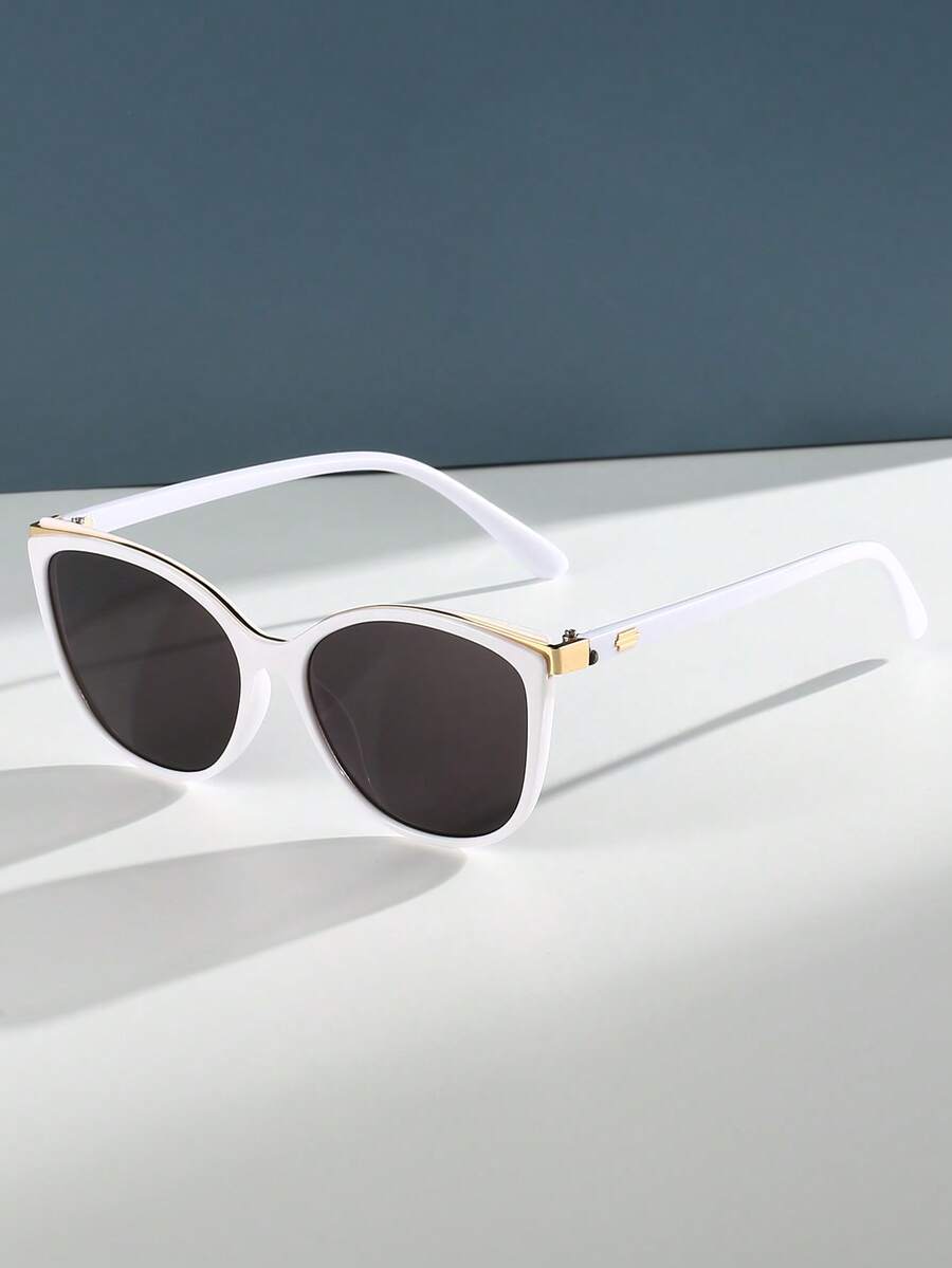 1pc Plastic Cat Eye Frame Fashion Glasses - White Frame All Gray - View 1
