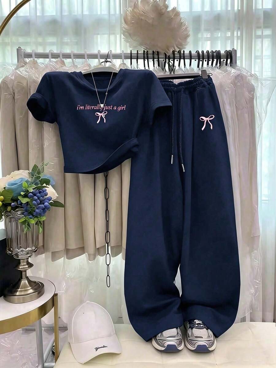 Resyla Conjunto de 2 piezas casual y deportivo de verano para mujer - Azul marino 3 - Ver 1