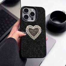 1pc TPU Material Vintage Black Lace Heart Pattern Phone Case Compatible With IPhone 17 Pro Max/17/16 Pro Max/15/13/12/11/ S20 FE/A15/S24/A55/ Note 11/Note 12/Note 13 Pro Full Coverage Shockproof Soft Shell Protective Cover - Black - View 2