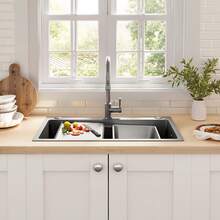 75 X 45 Cm Stainless Steel Inset Sink With Cutting Board, Additional Inner Bowl And Drainer Basket, PVD Coating, Waterfall Waste, Quiet Operation And 3 Tap Holes - 銀色 - 查看 2
