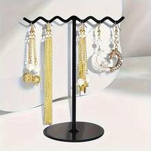 Elegant Black Oval Iron Jewelry Tower - Multi-Functional Metal Earring And Necklace Display Stand, Streamlined Design For Home Decor, Pearlescent Home Ornament, Desktop Decoration, Modern Aesthetic, Sturdy Structure, Jewelry Tower - Black - View 6