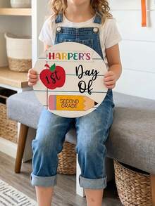1pc Custom First Day Of School Wooden Sign,Custom Text,Cute Apple Pencil Bow Wooden Sign,Personalized Back To School Sign Memory Keepsake Plaque - Multicolor - View 3