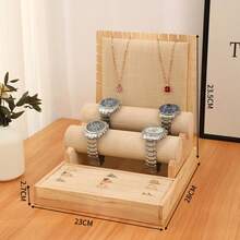 1 buah Set Stand Pajangan Perhiasan Kayu Linen, Dudukan Kalung, Tempat Anting, Rak Penyimpanan Gelang, Cocok untuk Fotografi Butik Ritel, Kombinasi yang Dapat Disesuaikan - MultiWarna - View 16