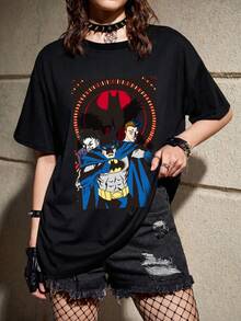 Summer Tee With Retro IP Print, Versatile Shaping, Y2K Street Style, Casual Parties. Black - Black - View 4