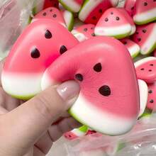 1pc Mini Triangular Watermelon Slice Squishy Toy, Wet-Feel Super Soft Slow Rebound Squeeze Stress Relief Toy, Cute Fruit Pressure Release Venting Toy, Suitable For Children 3 Years Old And Above And Adults, Desktop Decoration Gift - Multicolor - View 8