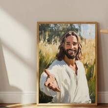 1 pieza/Set Arte de pared en lienzo vintage de Jesucristo, Póster de lienzo del Salvador sonriente, Impresión de pintura al óleo de figura bíblica, Decoración para sala de estar, dormitorio, oficina, Regalo religioso para creyentes, Sin marco incluido - Retro - Ver 8