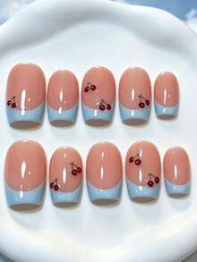 Shecass 10 piezas de uñas postizas hechas a mano, uñas cortas para vacaciones de verano, fiesta de graduación - Multicolor - View 3