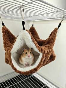 1pc Double Layer Plush Pet Hammock Cage Hanging Bed, Warm Hiding Nest For Small Animals Hamster Guinea Pig Sugar Glider Squirrel Ferret, Soft Fluffy Winter Sleeping Bed - C-Grey - View 11
