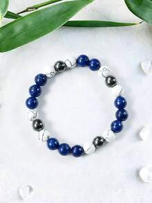 8mm Lapis Lazuli & Howlite Anxiety Relief Beaded Bracelet , Bohemian Gift Outfit Accessory For Men,Meditation Spiritual Healing Jewelry Bracelet - Multicolor - View 4