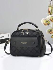 Women's Black Quilted Multi-Zipper Tote Bag, Top Handle And Adjustable Crossbody Strap, PU Leather Shoulder Bag With Star Charm Zipper, Suitable For Daily Commute, Work And Travel - Multicolor - View 1