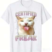 "At Cement" Cursed Cats Humor T-Shirt, 100% Cotton, Unisex, Urban Casual Style, Viral Meme Top,  Summer Outfit, Original Gift For Cat Lovers, Short Sleeve - 白色 - 查看 3