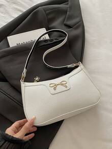 Bolso de hombro elegante en forma de media luna, bolso casual de unicolor de moda para mujer - Blanco - Ver 2