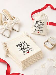 10pcs Beige Drawstring Gift Bags For Spanish Wedding Parties - Ideal For Hangover Recovery Supplies & Post-Party Kit Packaging, Reusable & Durable - Multicolor - View 1