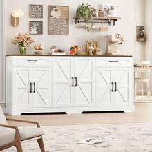 Sideboard, 180cm Large Kitchen Sideboard With 6 Barn Doors & 2 Drawers Farmhouse - 白色 - 查看 2
