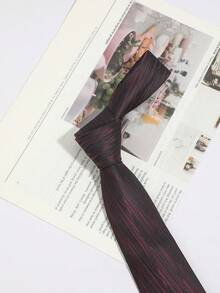 1件裝 男士酒紅與黑色斜條紋領帶，商務正式百搭款，適合多種場合 - 暗紅斜紋 - 查看 4