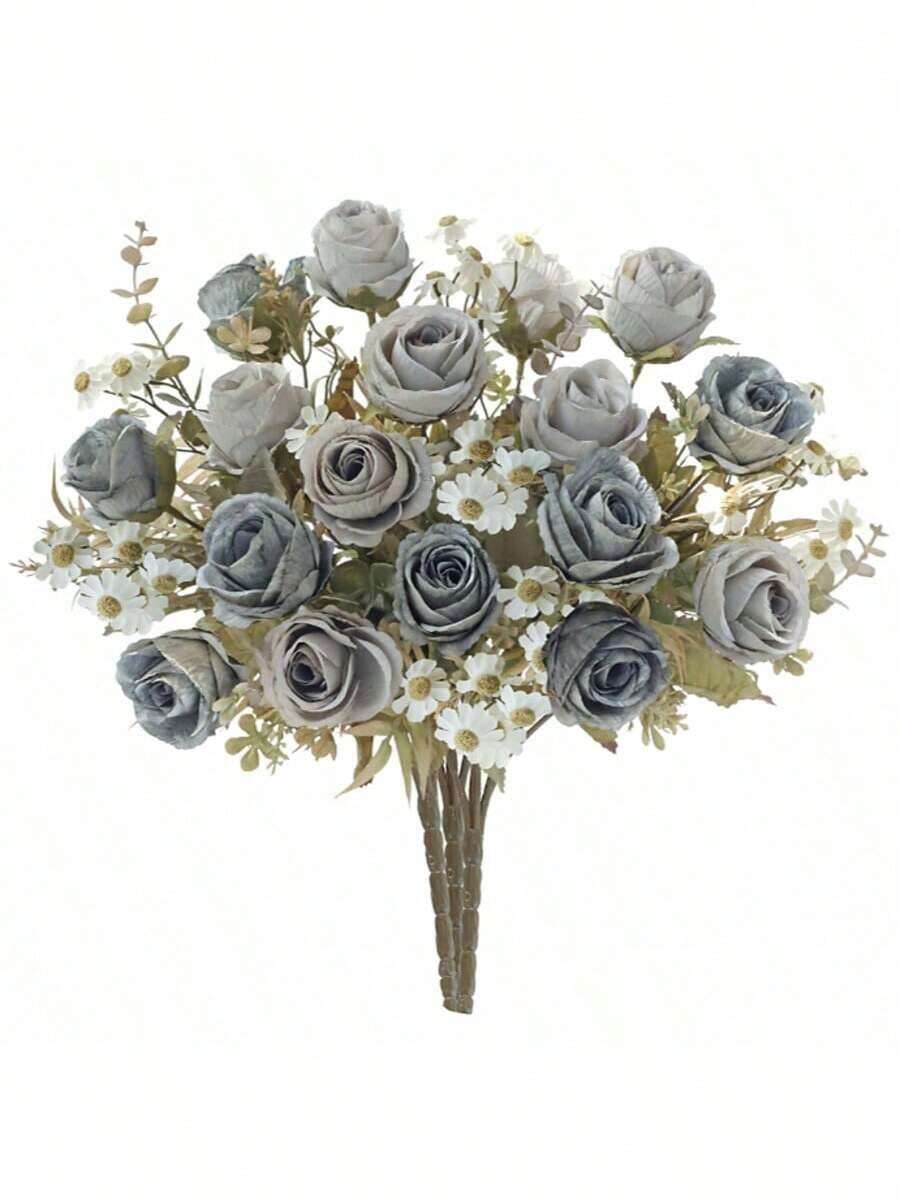 1/3/60件 12.59英吋人造玫瑰花束,刺繡球,牡丹混色花,婚禮裝飾,DIY花環材料,生日派對裝飾,家居裝飾,戶外花園,秋季裝飾,返校季 - 藍色 - 查看 1