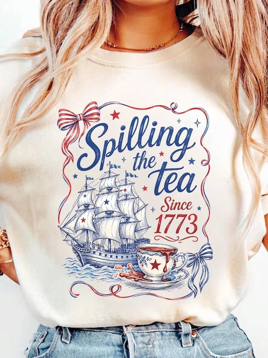 Spilling The Tea Since 1773 Vintage Us History Teacher T-Shirt - White - View 1