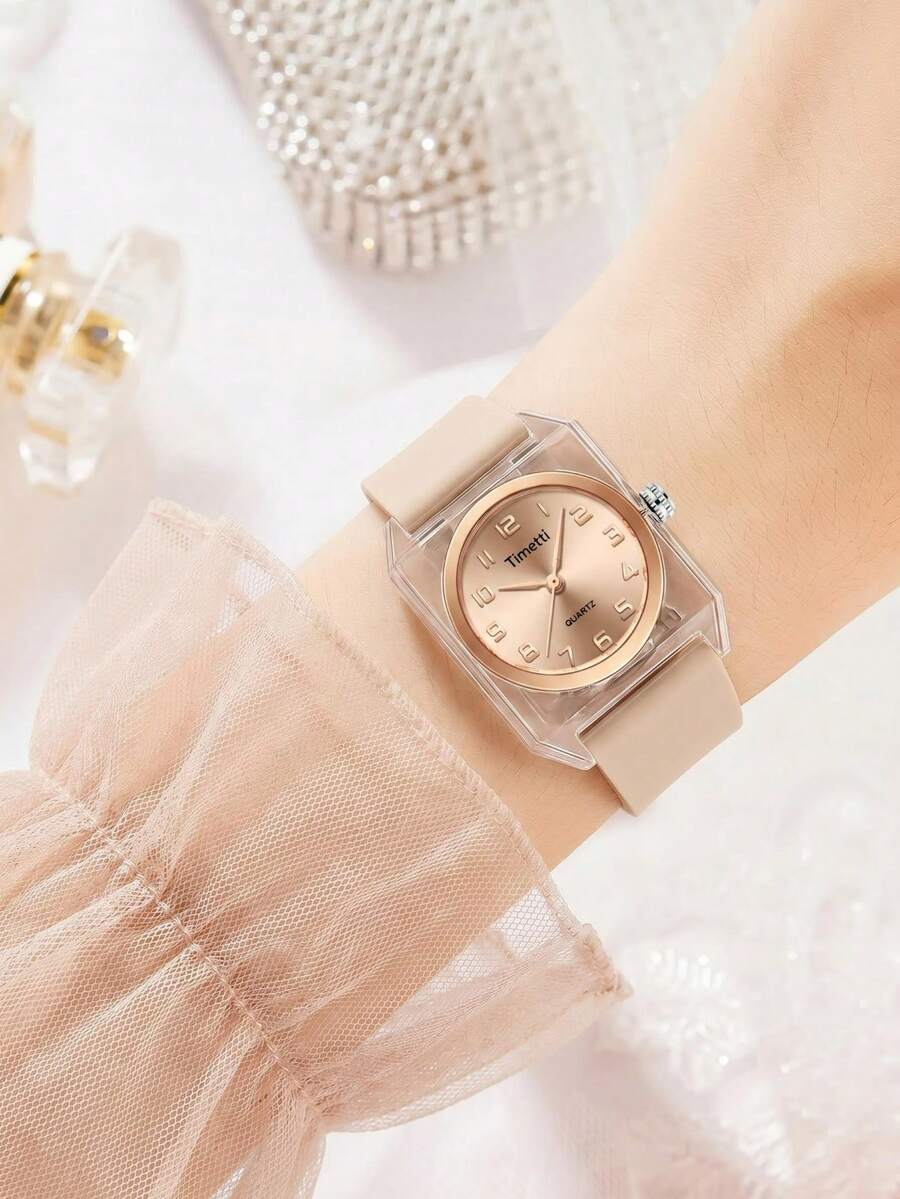 REBIRTH 1pc Women's Vintage Square Quartz Watch, Suitable For Daily Wear - Beige - View 1